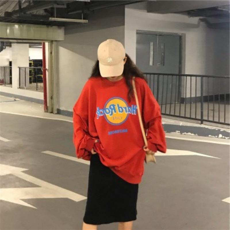 Супер Горячий Свитшот с Круглым Вырезом для Женщин Осень Новое Тонкое Пальто Корейский Стиль Тренд Харадзюку BF Студенческий Свободный Топ