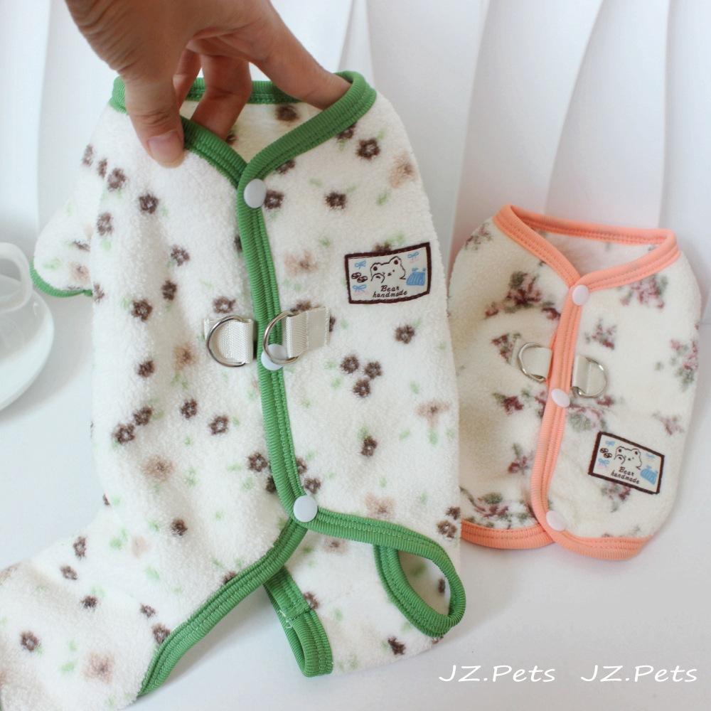 Pet clothes Dog autumn clothing Teddy cat fleece autumn and winter Korean floral traction four-leg back buckle
