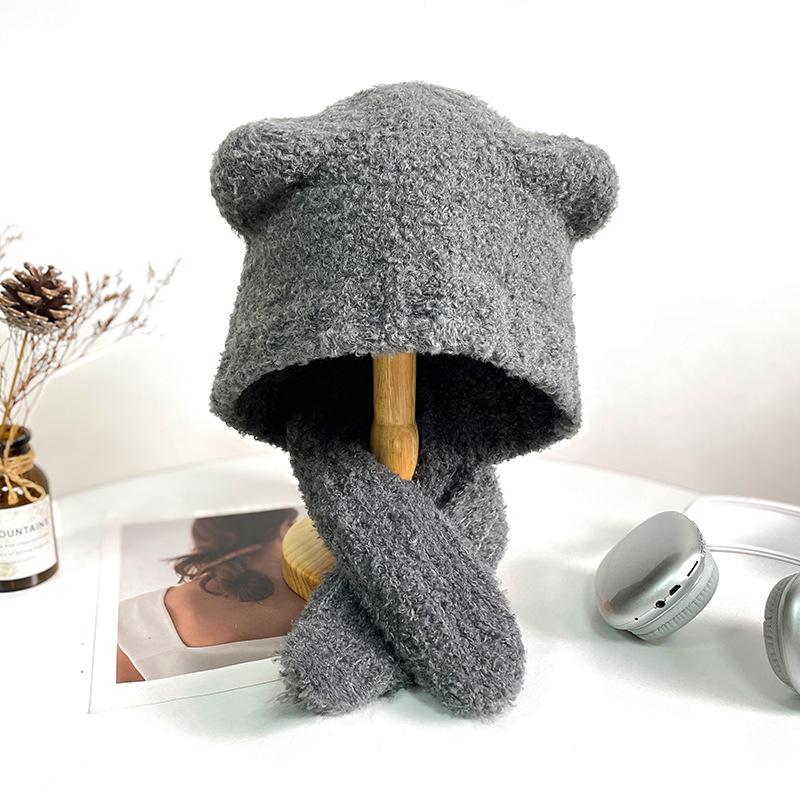 Шапка-балаклава женская зимняя, большой окружности головы, ветрозащитная и теплая, с защитой ушей, вязаная шапка, подчеркивающая лицо, маленькая шерстяная шапка