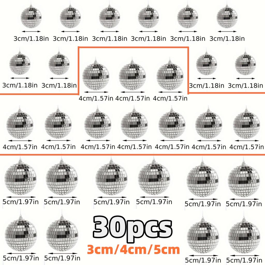 30 шт. Мини-диско-шары, украшения, светоотражающие стеклянные серебряные безделушки для вечеринки на дискотеке Марди Гра, сверкающий подарок на рождественскую елку