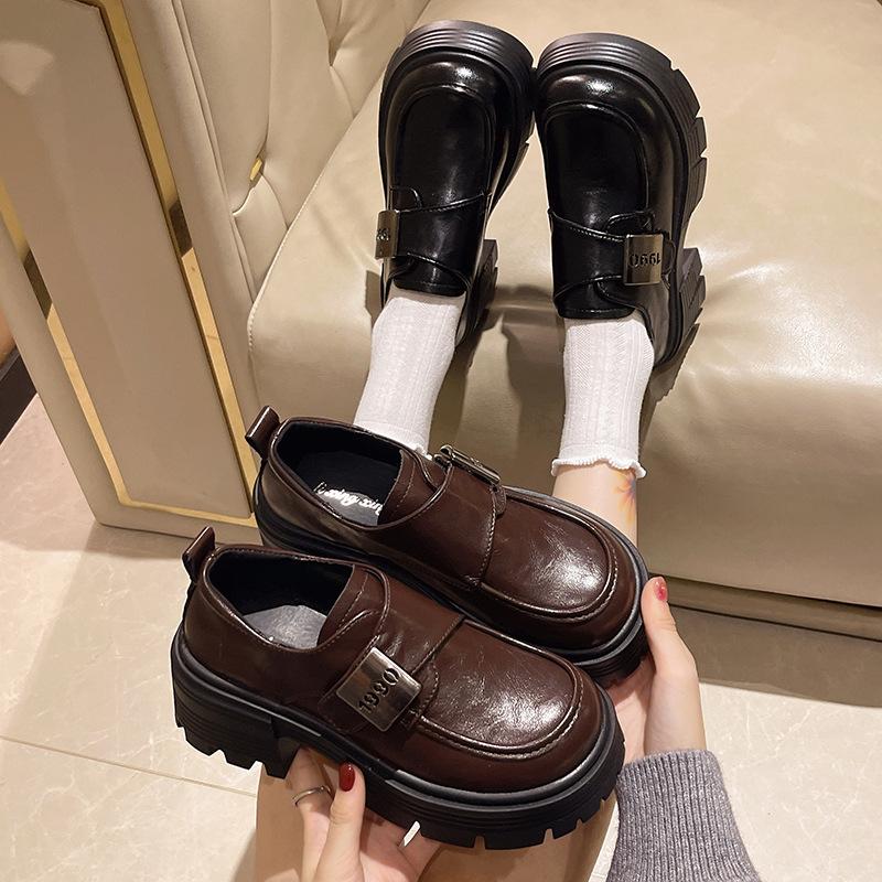 Женские лоферы на толстой подошве с высокой платформой, новая весна 2025, популярные одинарные туфли, универсальный толстый каблук, под юбку, маленькие кожаные туфли в стиле колледжа