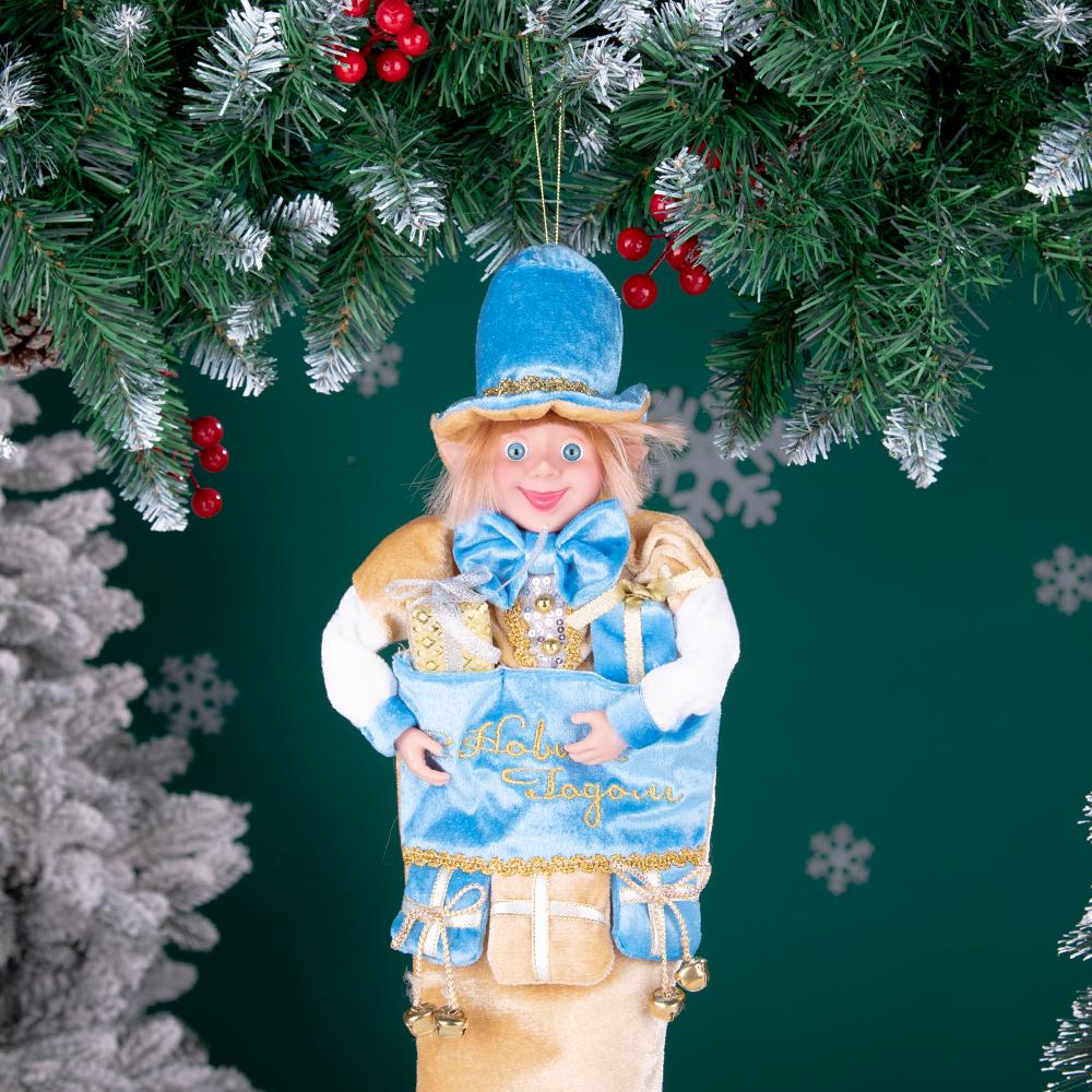 42CM Christmas Stocking Large Rustic Santa Claus Sock with Bells Xmas Tree Fireplace Hanging Ornament Christmas Home Decorations