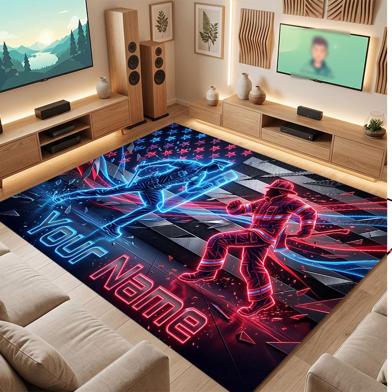 American Patriotic Theme Crystal Velvet Floor Rug Personalized Custom Name Text Warm Carpet Home Decoration