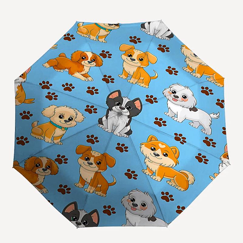 Adorable Dog Patterned Automatic Opening/Closing Umbrella with Foldable Design and Iron Frame - Perfect Gift for Fans, Travelers, and Daily