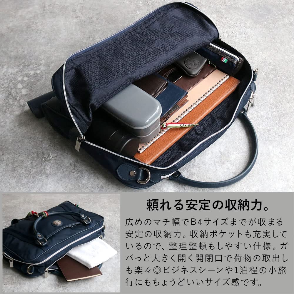 Orobianco DENVER TT 13-C (Blue-SCURONavy) 2-Way Business Bag, Genuine Leather and Limonta Nylon, Large Capacity, Men's, Made in Italy, Briefcase,