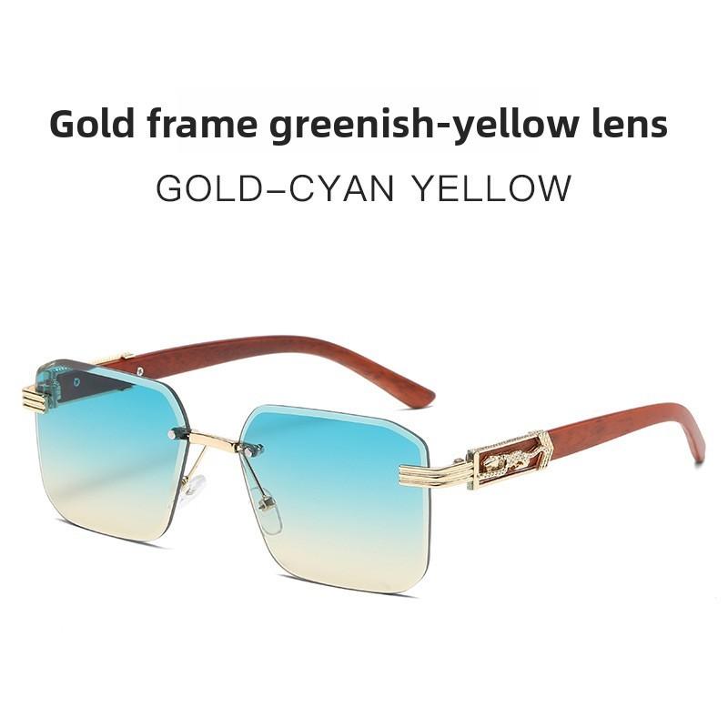 Leopard Theme Minimalist Metal Frame Square Sunglasses With Gray Lenses For Travel And Parties