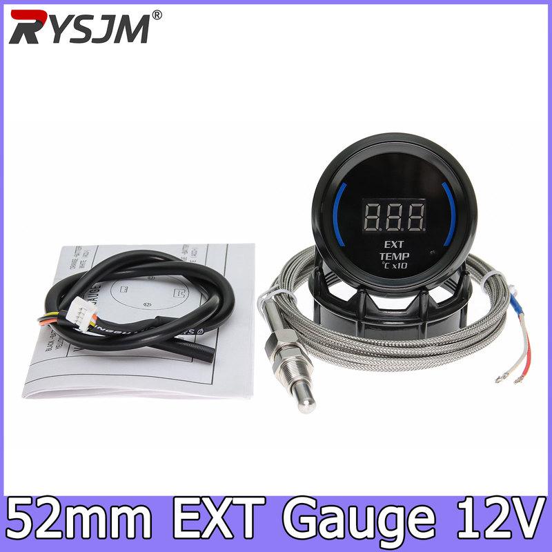 52mm Exhaust Temperature Gauge Digital Exhaust Gas Temp Gauge Led EXT Gauge Car Meter Sensor with Blue Ambient Light