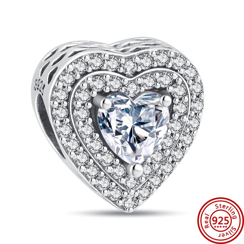 Медь 925 пробы Прозрачный циркон Снежинка Гербарий Крылья ангела и Сердце Сверкающие бусины Подходят для оригинального браслета Pantaro с шармами DIY Циркон