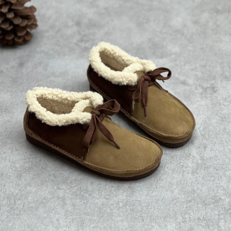 Johnature Натуральная кожа Мягкая подошва Плюшевая теплая и удобная хлопковая обувь Ретро женская обувь на плоской подошве