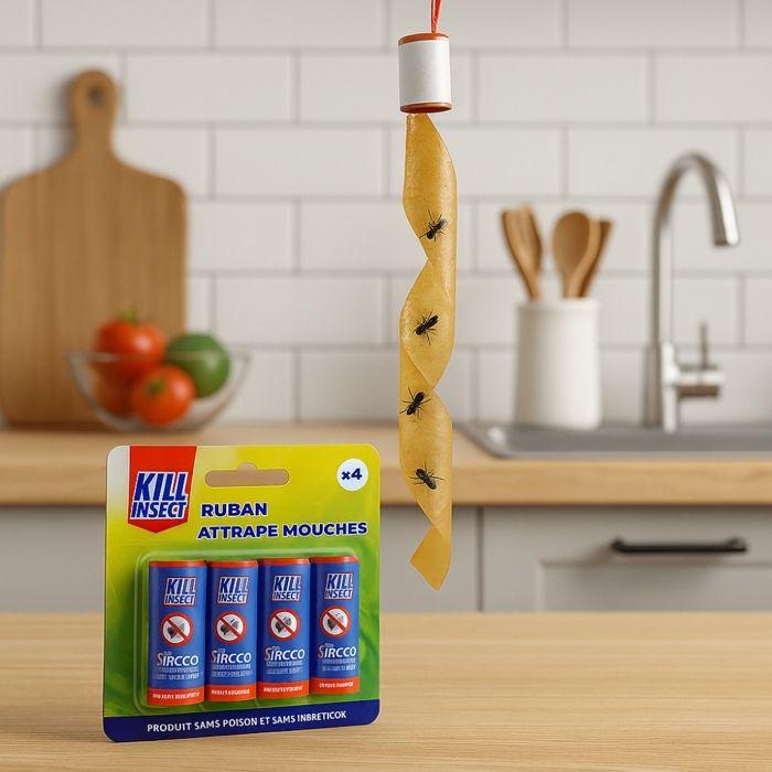 Pack de 4 Rubans Attrape-Mouches – Sans Insecticide, Inodore & Facile à Installer