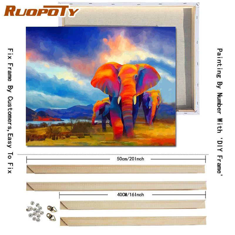 RUOPOTY With DIY Frame Animals DIY Painting By Numbers Handmade Oil Painting Kits Acrylic Picture Canvas Painting For Wall Art