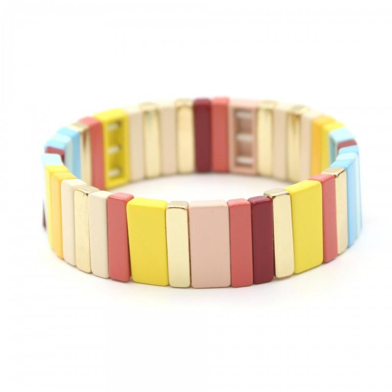 Geometric Enamel Bracelet With Rainbow Beads Multi-Layer Stackable Alloy Bangle Couples Unisex Jewelry