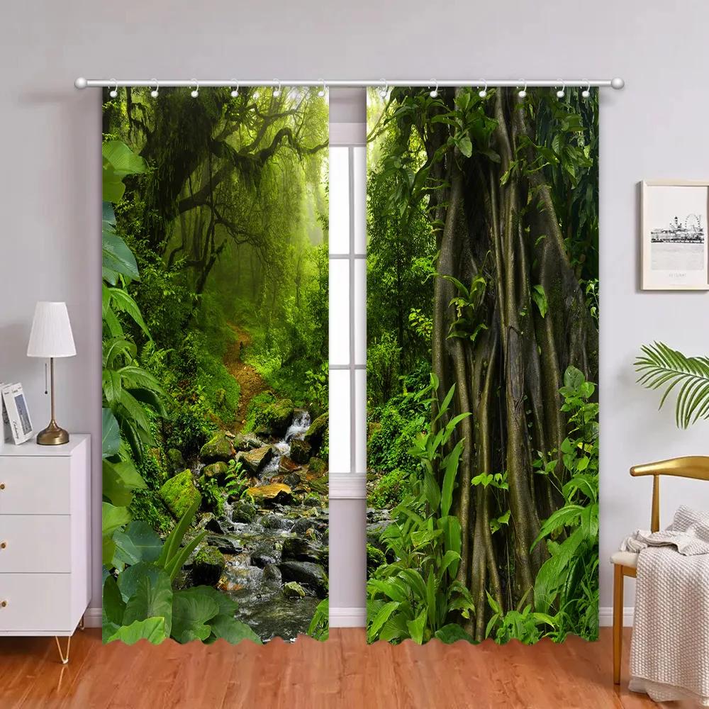 Тропический лес Шторы Искусственное окно Природа Пейзаж Гостиная Спальня Шторы Ванная комната Душевые занавески Ткани Домашний декор