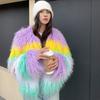 European and American fur imitation beach wool short macaron light color contrasting wool splicing coat winter lamb wool coat
