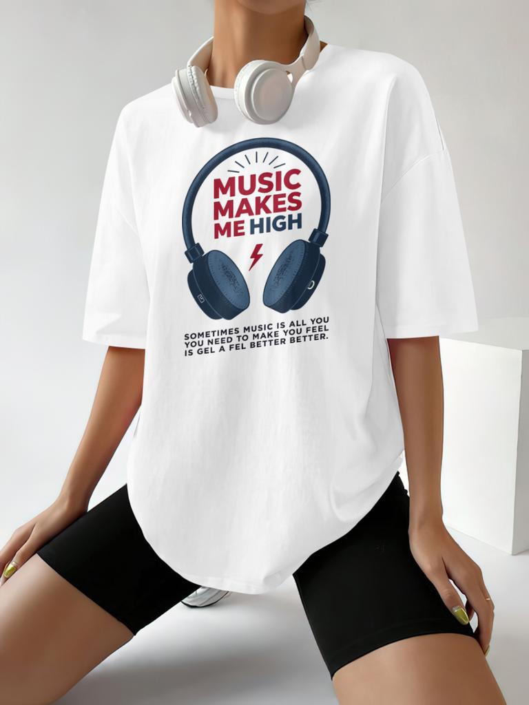 Music Make Me T Shirt Vintage Plus Size Harajuku Streetwear Women Tshirts Yin Yang Graphic Tshirt Aesthetic Clothing