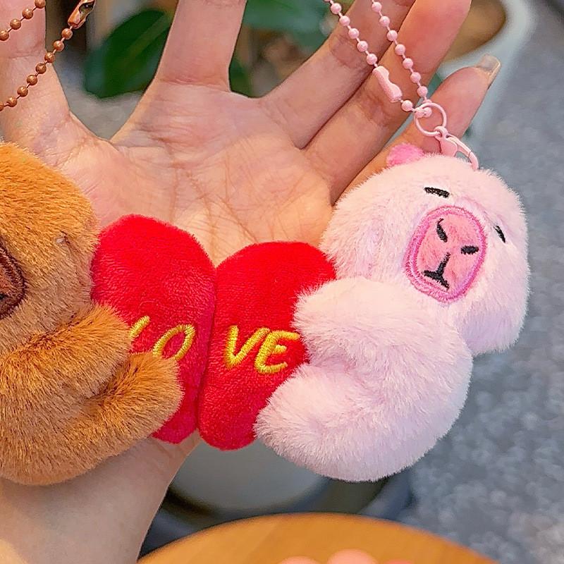 Capybara Loveable Plush Keychain Cute Cartoon Heart Key Tag Magnetic Closure Kid