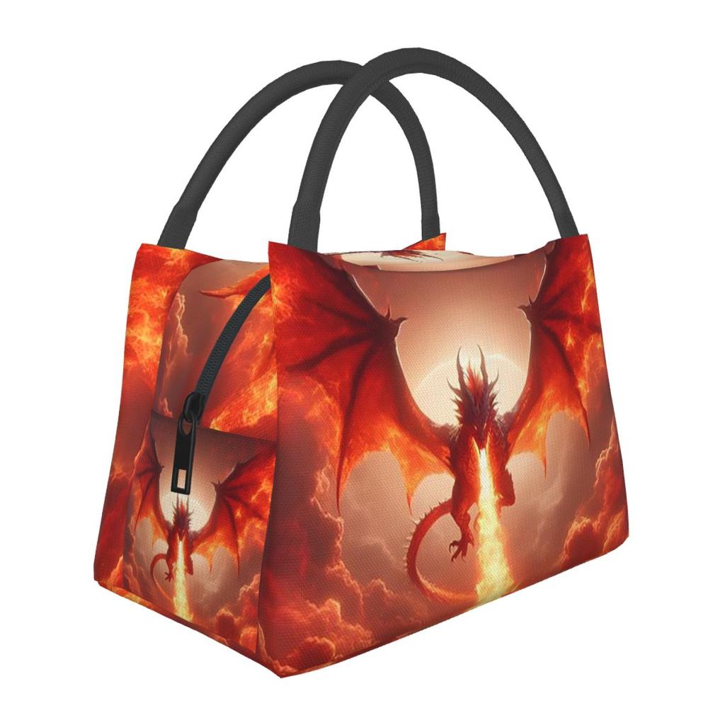 Dragon In The Fire Insulated Lunch Bag for Women Bento Storage Food Boxes Portable Container Cooler Thermal Lunch Box Tote