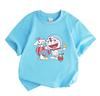 Kids Boys Girls Crew Neck Short Sleeve T-Shirt, Cute Cartoon Robot Cat With Animal Friends Print 100% Cotton Casual Tees, Soft Breathable Summer Top F