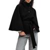 Fashion Women's Lace Up Woolen Cape Coats Loose Stand Collar Batwing Sleeve Button Black Gray Jackets Autumn Streetwear