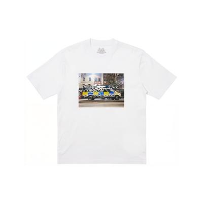 Palace Футболка FW23 10Foot из коллекции осень-зима с принтом автомобиля, круглым вырезом, коротким рукавом, унисекс, топы, белая P25TS283