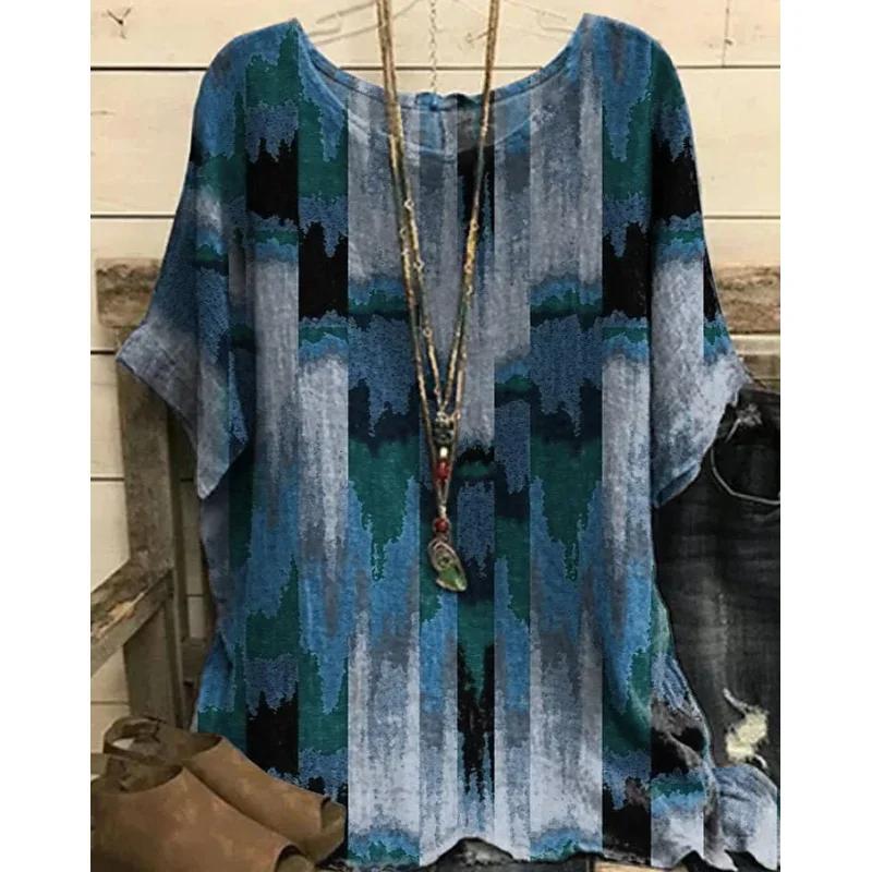 Топы с круглым воротником и цветочным принтом, винтажный пуловер, весна-лето, свободная футболка с короткими рукавами, футболка большого размера, модная футболка S-5xl