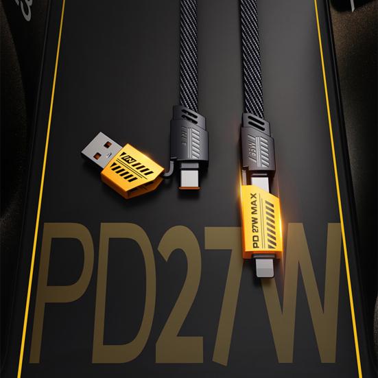 25/100/150/200 СМ Зарядный кабель 4-в-1 PD 65 Вт USB Type-C 8-контактный портативный портативный мобильный телефон с быстрой зарядкой для планшета Плетеный кабель для передачи данных Проводной шнур Аксессуары для телефонов