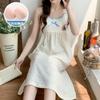 Summer New Woven Embossed Cloud Cotton Suspender Nightdress Women's Detachable Chest Pad Girls Loungewear Long Dress