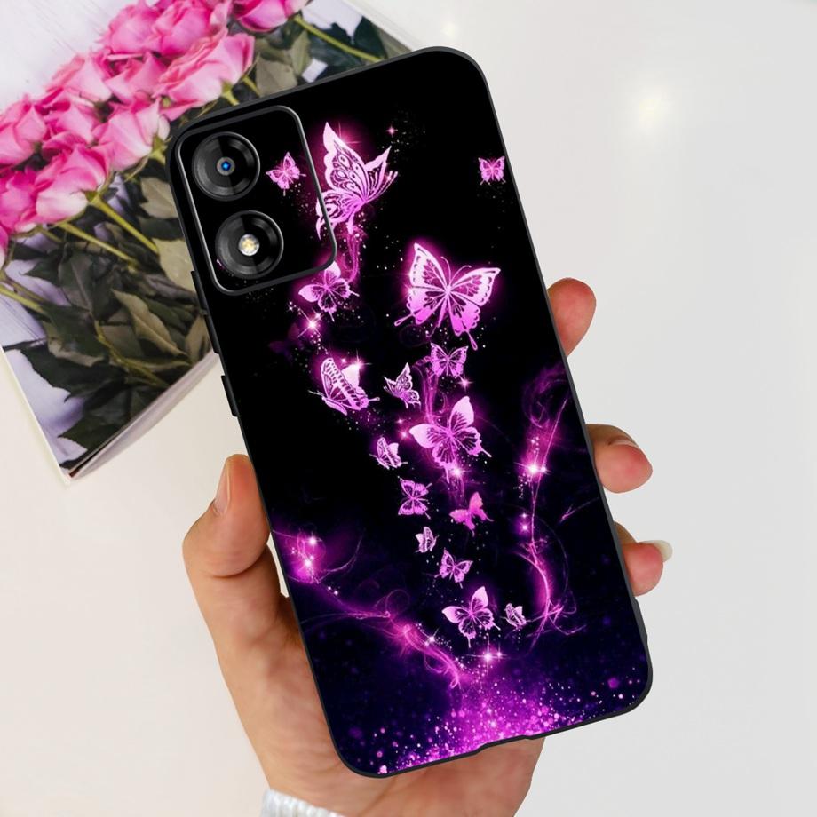 For Motorola Moto E13 Moto G13 Case Matte Black Liquid Silicone Soft Cover Lovely Cat Cartoon Jelly Capas For MotoE13 E 13 G 13
