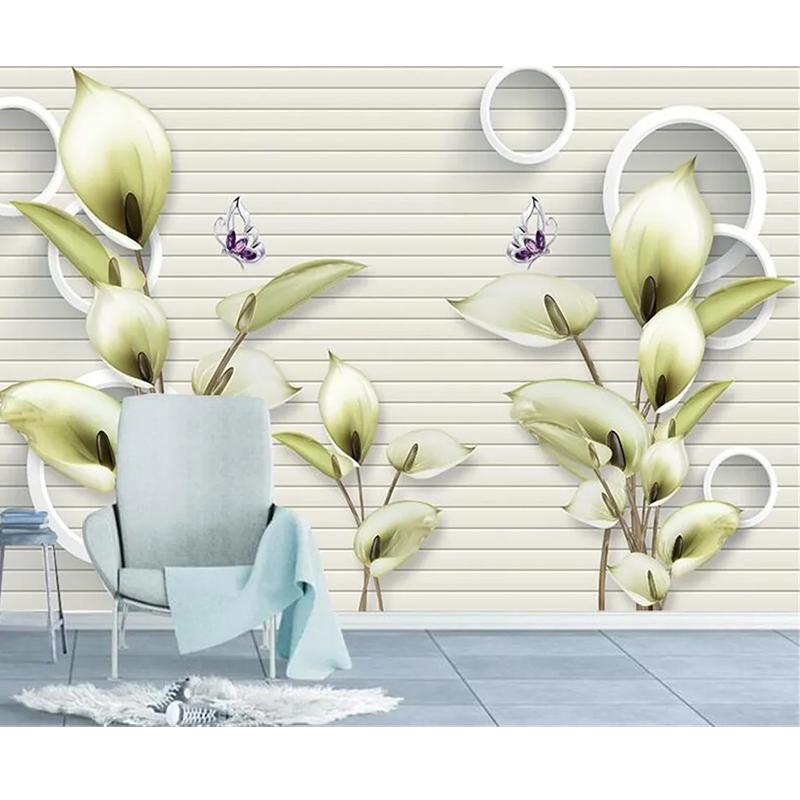 Обои в скандинавском стиле, простые модные 3d обои с цветком лилии, домашний декор, гостиная, спальня, 3d настенная фреска