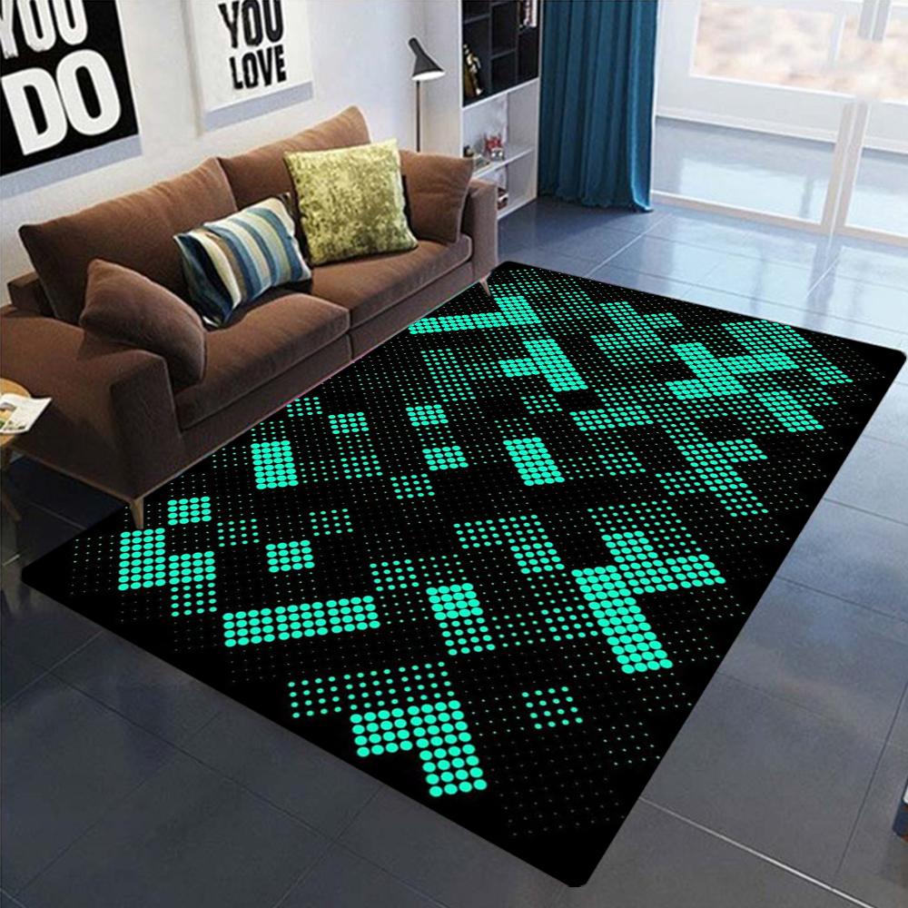 Gaming Style Carpet With Pixel Maze Geometric Patterns Modern Trendy Design Non Slip Rug For Living Room Bedroom Game Room