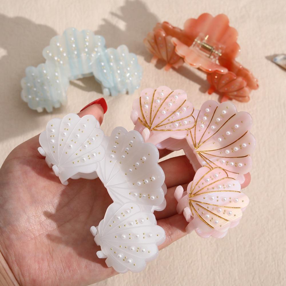 Acetic Acid Acetate Shell Hair Claw Elegant Pearl Rhinestone Crab Clip  Hair Styling Accessory