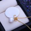 LSOOYH Natural Freshwater Rice Shape Pearl Gold Golor Necklace Round Pendant Elegant Jewelry Gifts For Women