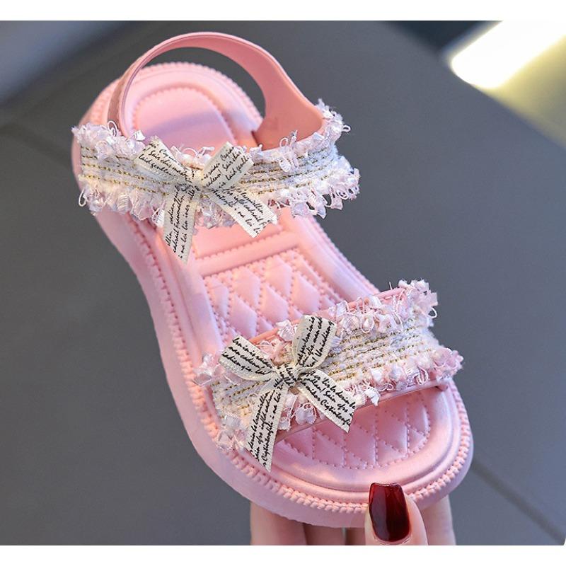 Сандалии для девочек, милая мягкая детская пляжная обувь с бантом и цветами, детские летние сандалии с бантом, модные милые сандалии принцессы высокого качества