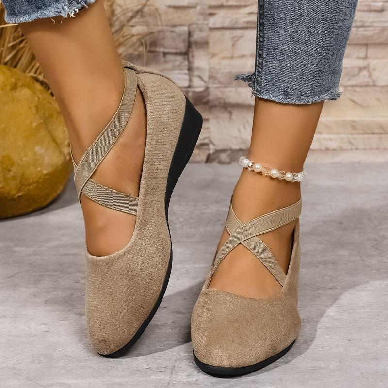 Fall 2025 Cross Elastic Wedge Shoes Plus Size Platform Soles Casual Pumps for Women
