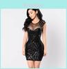 Womens Mesh Sequins Bandage Bodycon Dress Party Cocktail Dress Club Mini Dress