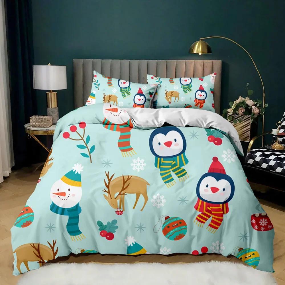 Christmas Duvet Cover Set Santa Claus Deer Printed Bedding Set Merry Christmas Christmas Polyester Comforter Set Soft Bedclothes