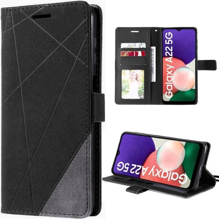 Protective Case for Samsung Galaxy A22 5G - BOOLING - Leather Effect Flip Case Black