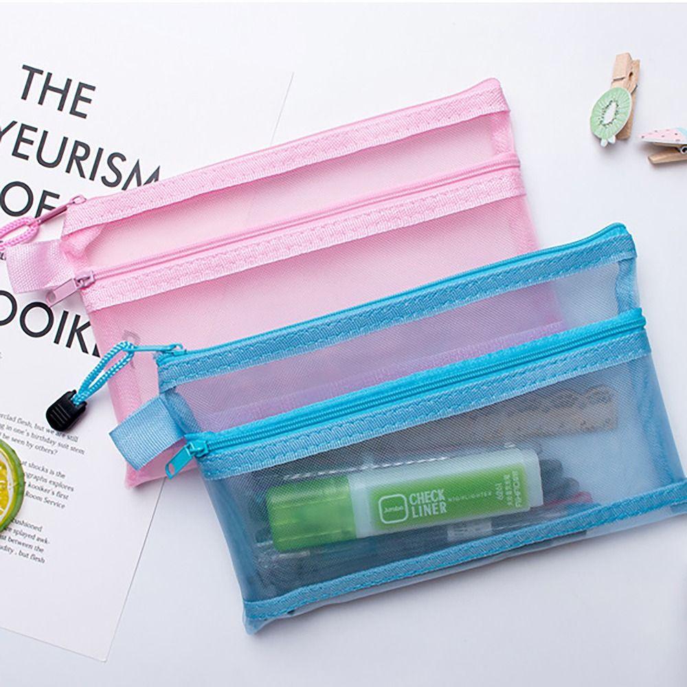 Сетчатые сумки на молнии большой вместимости, двухслойный чехол для хранения канцелярских принадлежностей, пенал, подарок для студента