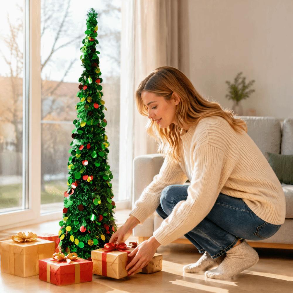 PET Folding Christmas Tree Colorful Retractable Christmas Tree Pencil Christmas Tree Indoor