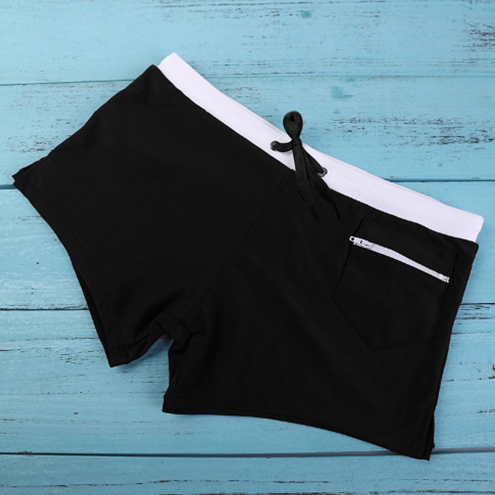 2023 Men's High-Waisted Square Leg Swim Trunks - European & American Fashion, Solid Color, Drawstring, Five-Point Casual Style.