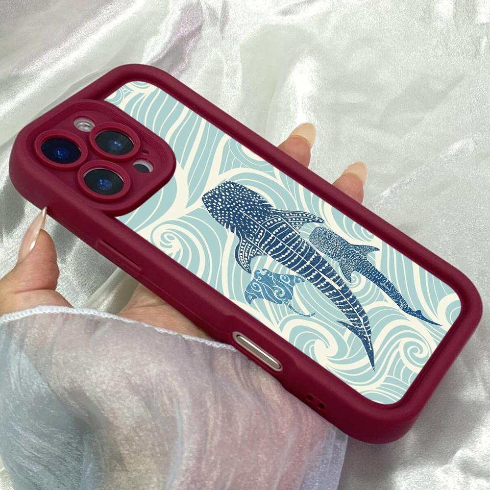 JT520 Летняя китовая акула для iPhone 17 16 15 Pro Max Samsung S26 S25 Ultra A17 A07 A56 A16 A15 A06 Xiaomi 15T Redmi 15c 14C Note 11 12 13 14 Мягкий чехол