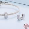 BAMOER 925 Sterling Silver Pink Zircons Symphony Buckle Charms Pendant for Women Bracelet Bangle DIY Jewelry