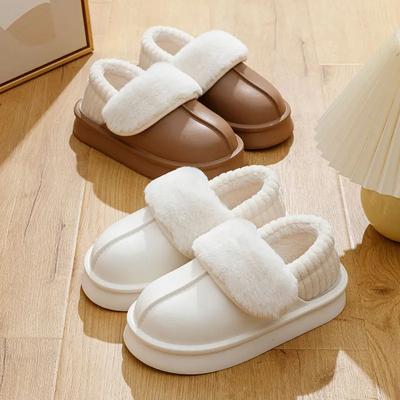 Уличные плюшевые мужские тапочки 2024 года, зимние новые домашние нескользящие толстые подошвы, хлопковые плюшевые утолщенные водонепроницаемые тапочки для мужчин и женщин