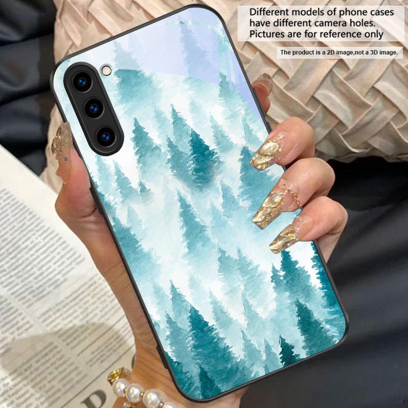 Чернильная пейзажная живопись Для Для Samsung Galaxy S25+ S24+ S26 Ultra S25 Edge S24 FE S23 S22 S21 S20 Plus Черный Стеклянный Чехол для Телефона