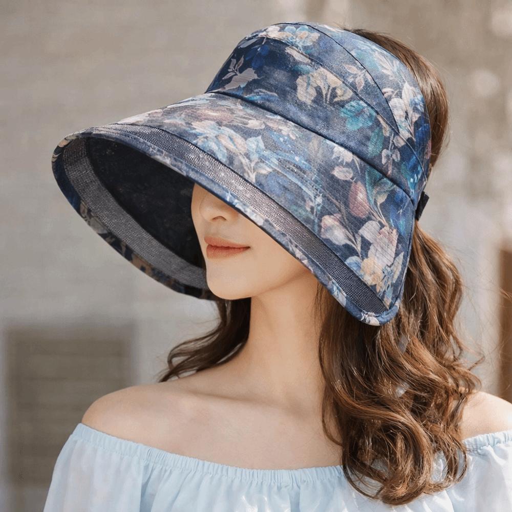 Fashion Adjustable Flower Empty Top Cap Polyester Breathable Anti-Sun Fisherman Hat Mesh Leaf Large Brim Sun Hat Leisure