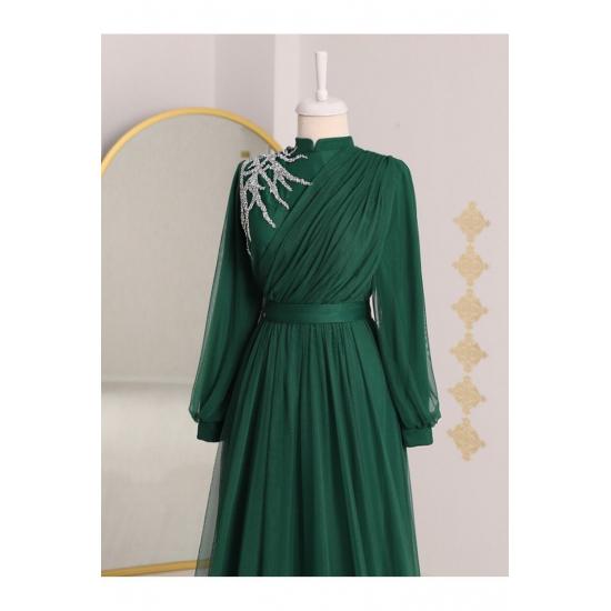 Женское вечернее платье из тюля в стиле хиджаб с драпировкой и поясом