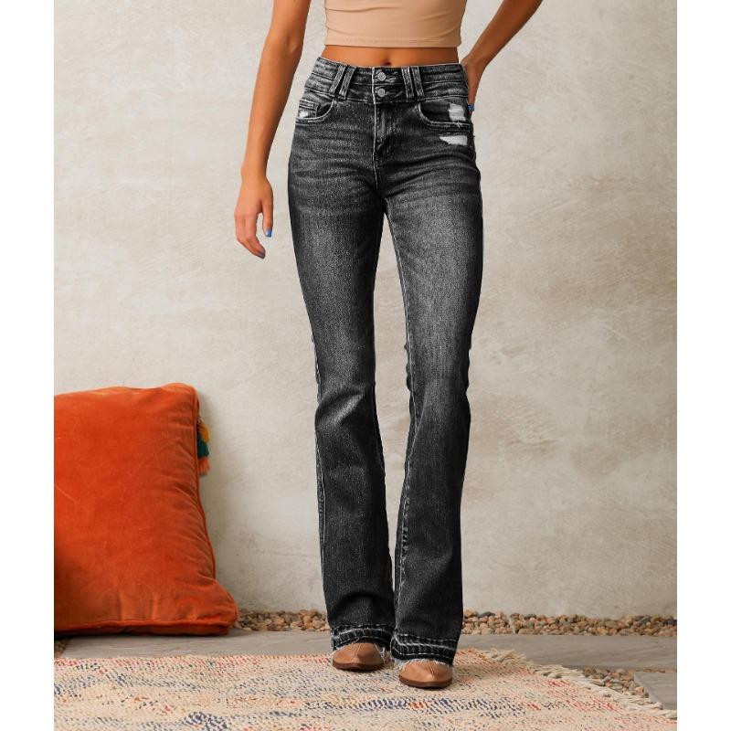 Spring Women's Washed Street Micro Raglan Vintage Hole Breaking Long Jeans