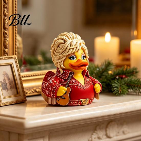 Sculptural Duck Statue for Desk Charming Novelty Ornament, Musical Theme with Guitar Ornaments Music Lovers Decor, Decorative Collectible Sculpture