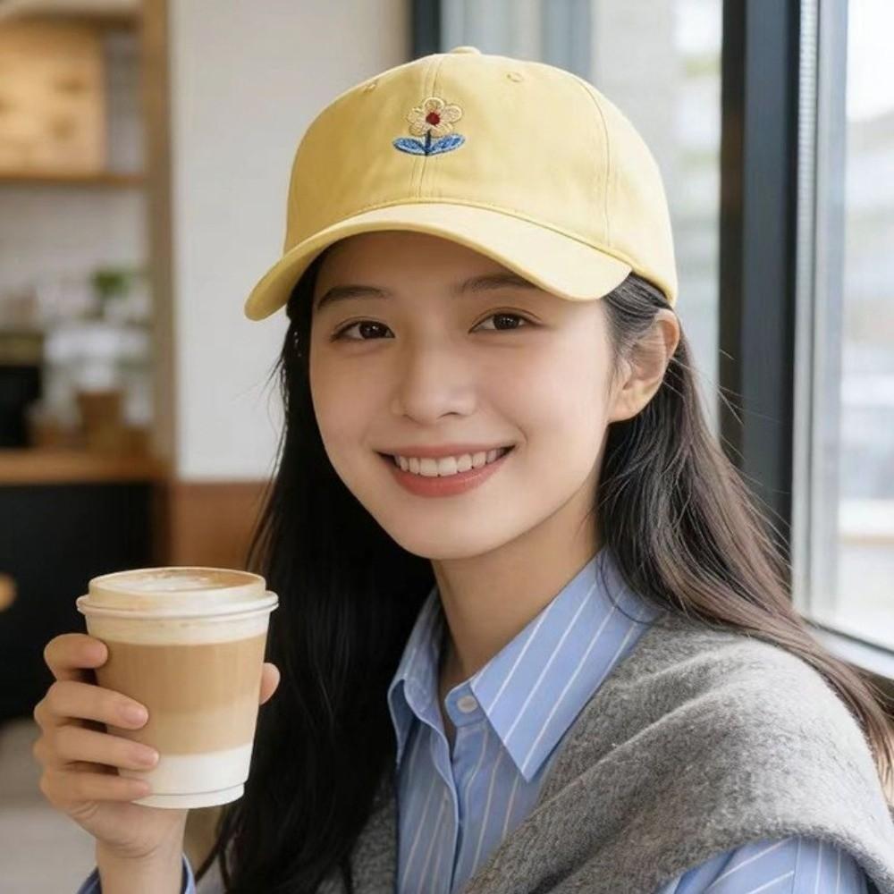 Korean Style Flower Baseball Cap Adjustable Sunshade Casquette Embroidered Peaked Hat  Sports
