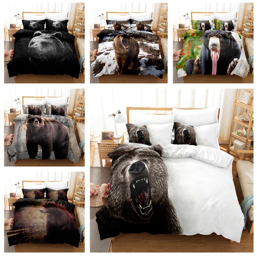 Комплект постельного белья с медведем с 3D-принтом, пододеяльник на пуху животных, наволочка 2/3 шт., ткань из микрофибры AU140 * 210, мягкий домашний текстиль для комнат мальчиков